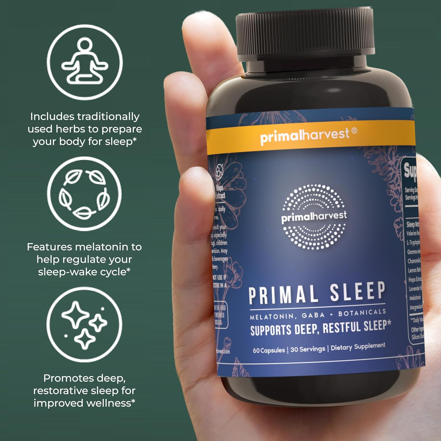 Primal Harvest Sleep Capsules 2 Pack Melatonin Valerian GABA 120Ct Support