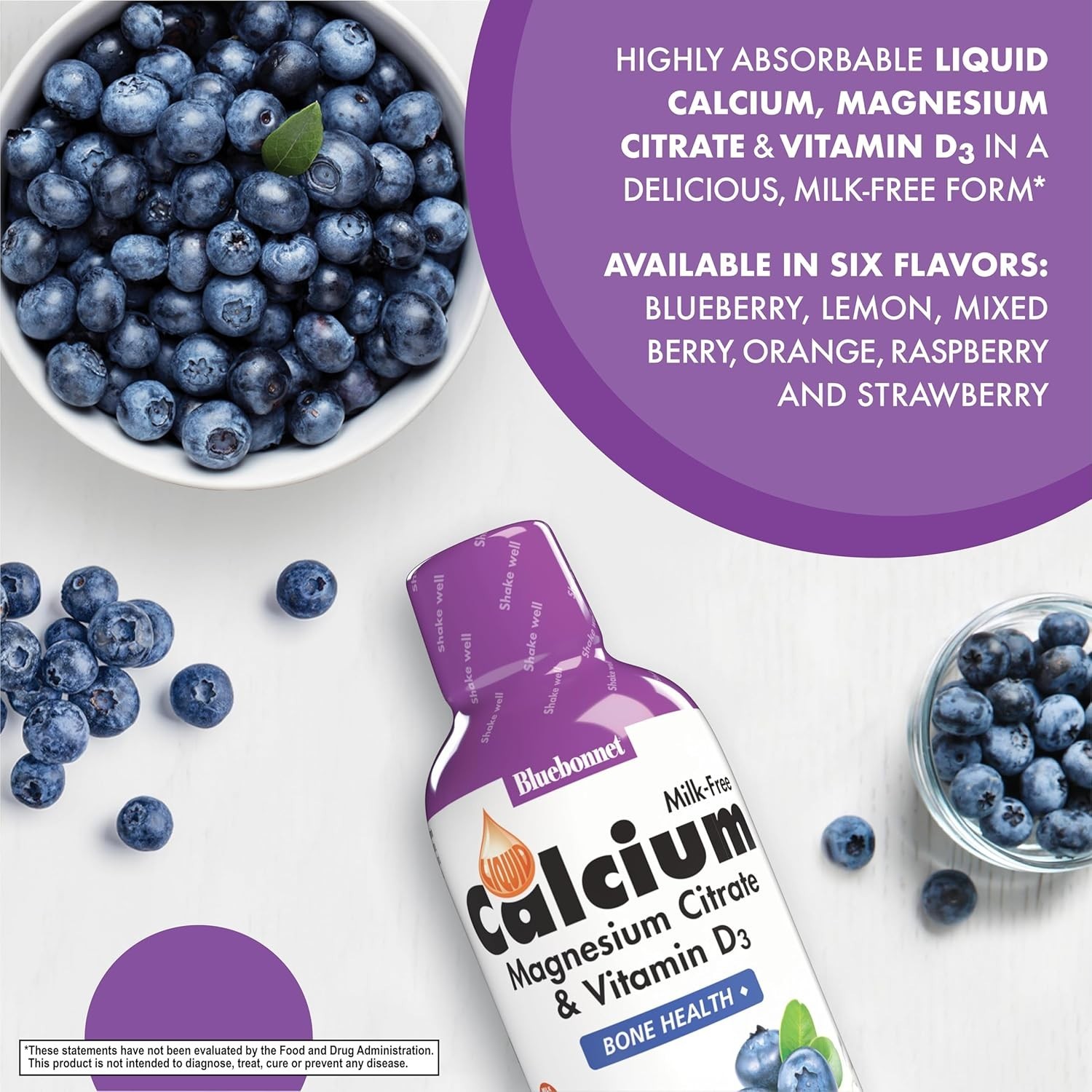Bluebonnet Liquid Calcium Magnesium Citrate Vitamin D3 Blueberry 16oz Pack of 6