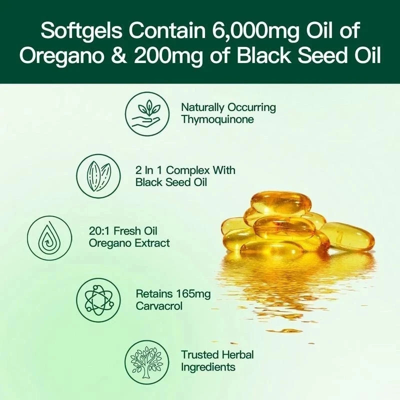 VivoNu Oil of Oregano Capsules | 6000mg Oil of Oregano with Black Seed Oil