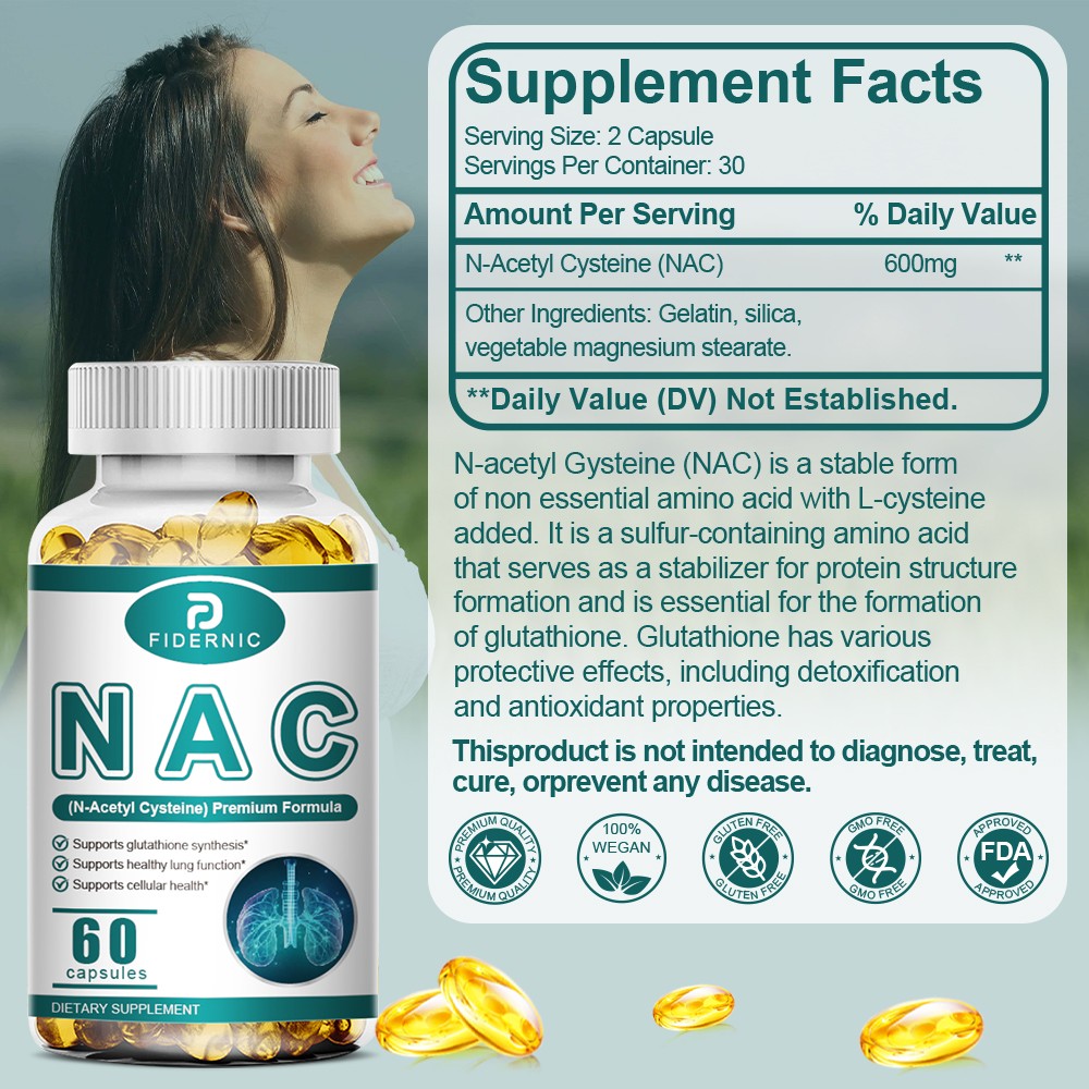NAC (N-Acetyl Cysteine) 600mg Supports Antioxidant Detoxifying Lung Health