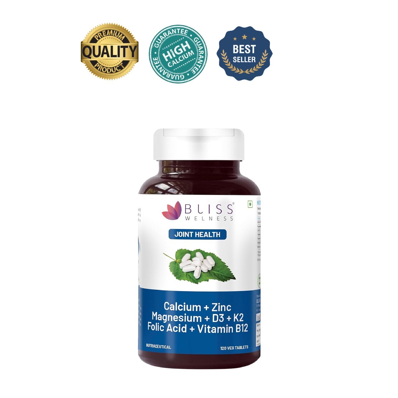 Bliss Wel.ness Calcium Magnesium Zinc D3 K2 B12 120 Tabs