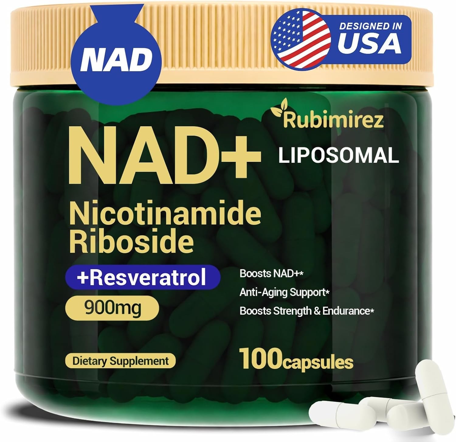 NAD+ Supplement for Anti Aging, Energy, Focus Nicotinamide Riboside Resveratrol