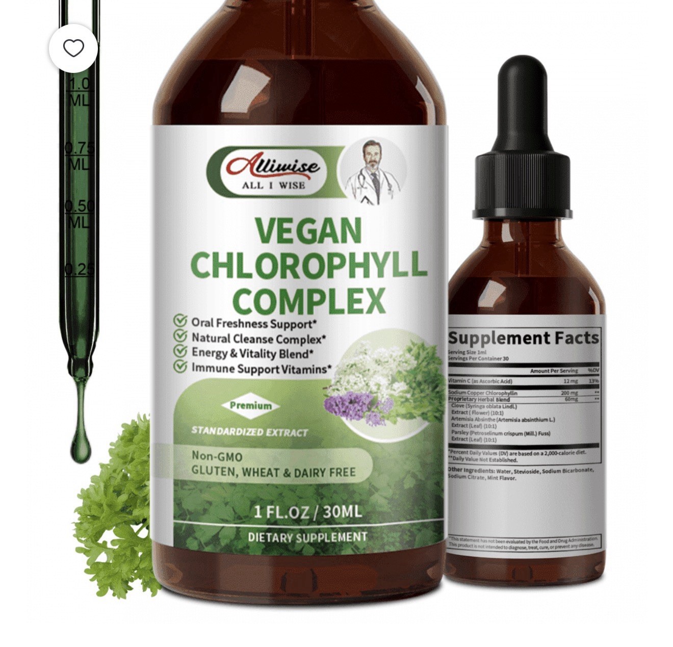 1 Packs Chlorophyll Liquid Drops, 1 Month Supply Liquid Chlorophyll Supplement