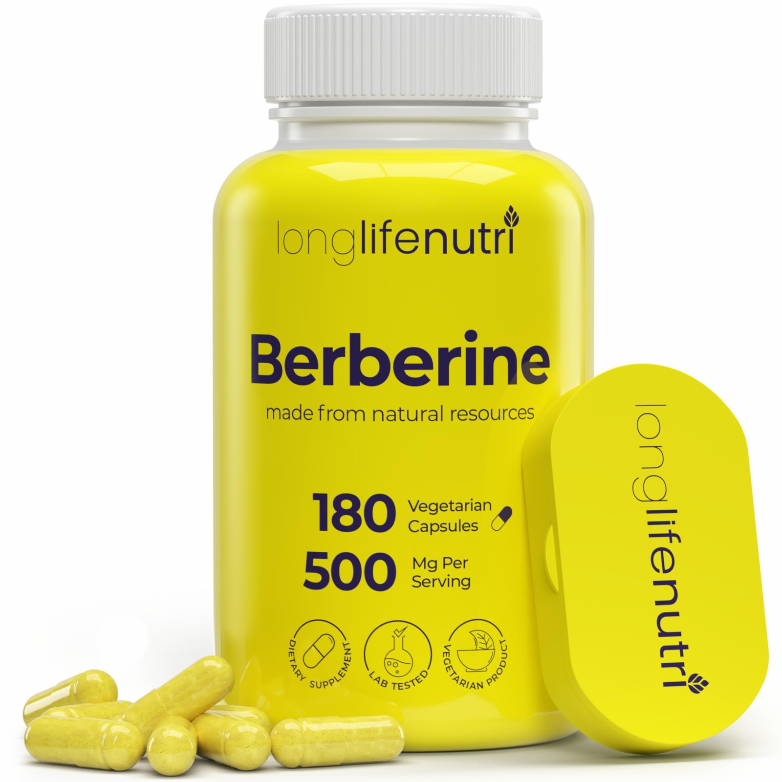 Berberine 500mg HCL Extract – from Berberis 180 Count (Pack of 1), Yellow