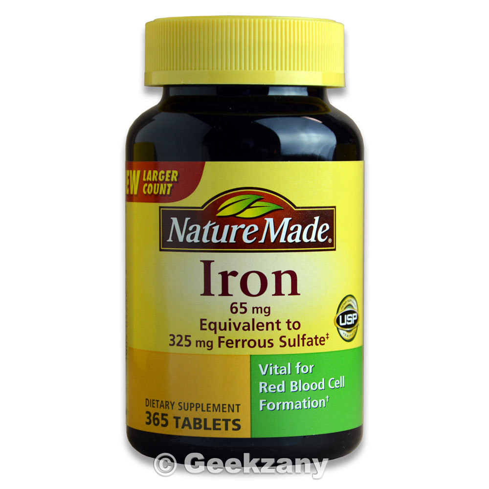 Nature Made Iron 65 mg Ferrous Sulfate 365 Tablets Dietary Supplement Exp: 11/25