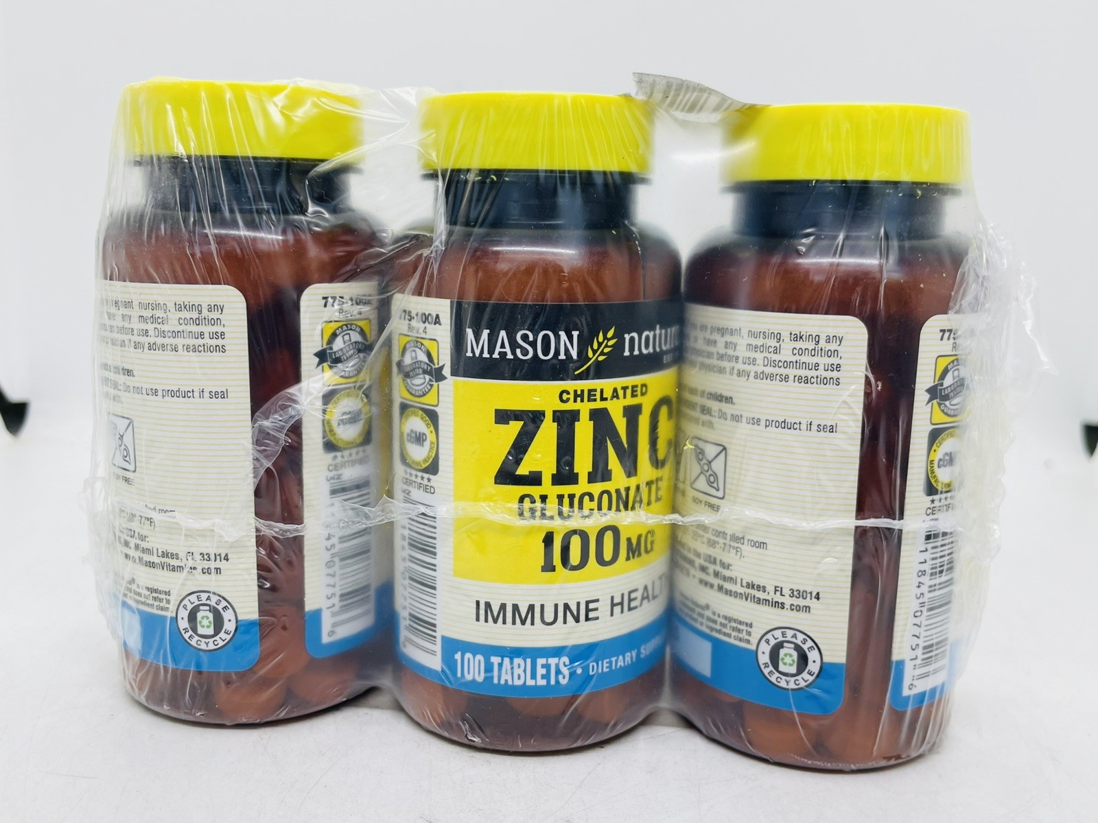 ZINC from 100mg Zinc Gluconate Prostate health 100 TABLETS MASON NATURAL PACK 3