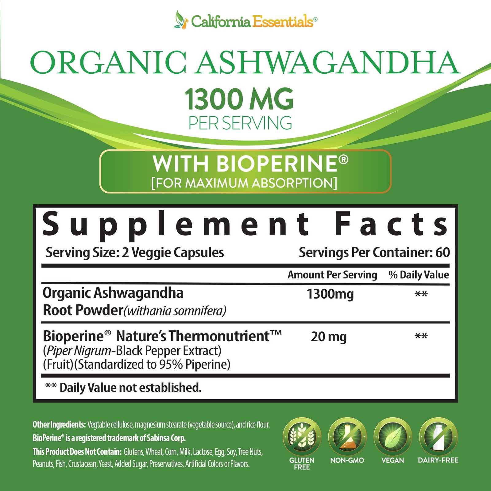 ASHWAGANDHA-1300MG PER SERVING-ENERGY-STRENGTH-LONGEVITY-NEW-SEALED-FREE SHIP