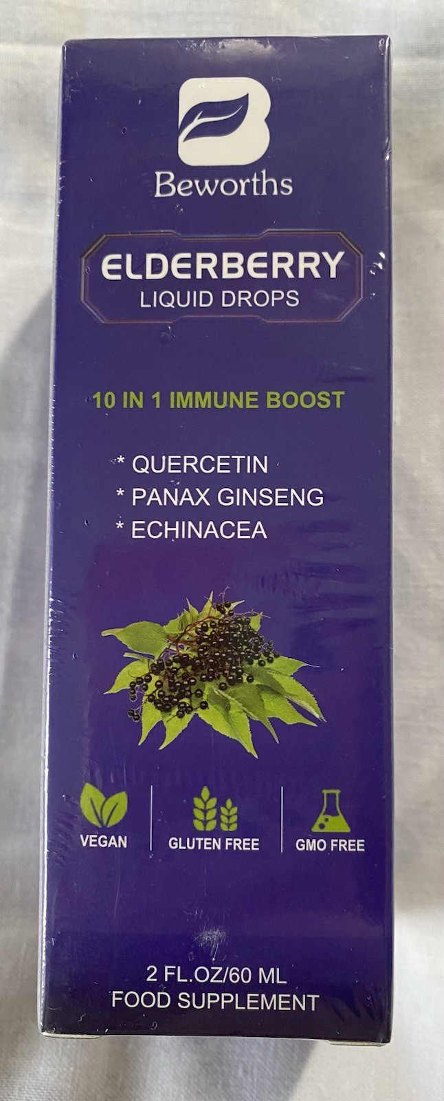 Beworths Elderberry Liquid Drops Immune Boost 2 Oz Vegan Gluten/GMO Free Ex 1/27