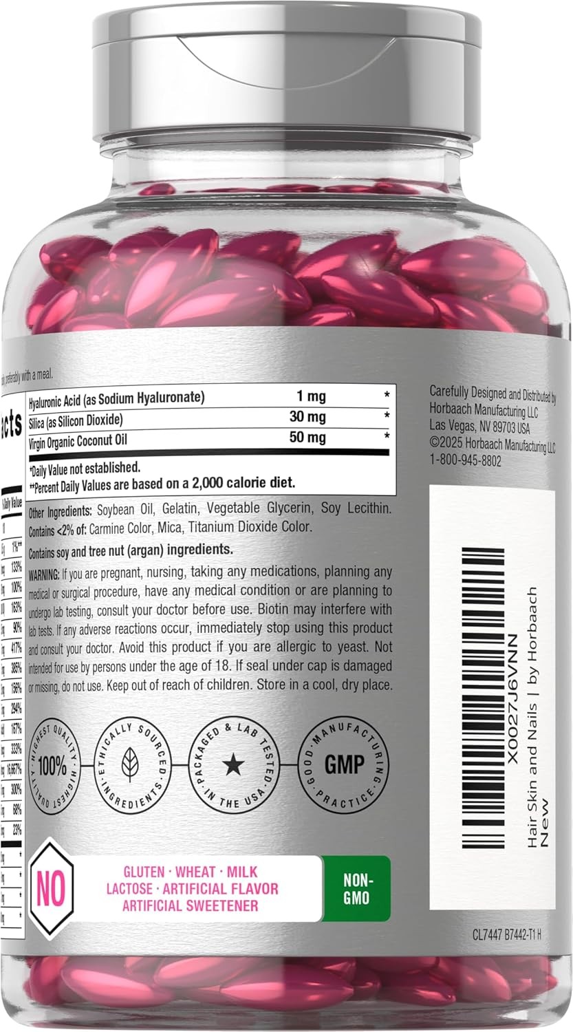 Hair Skin and Nails Vitamins | 300 Softgels | Biotin and Collagen | by Horbaach