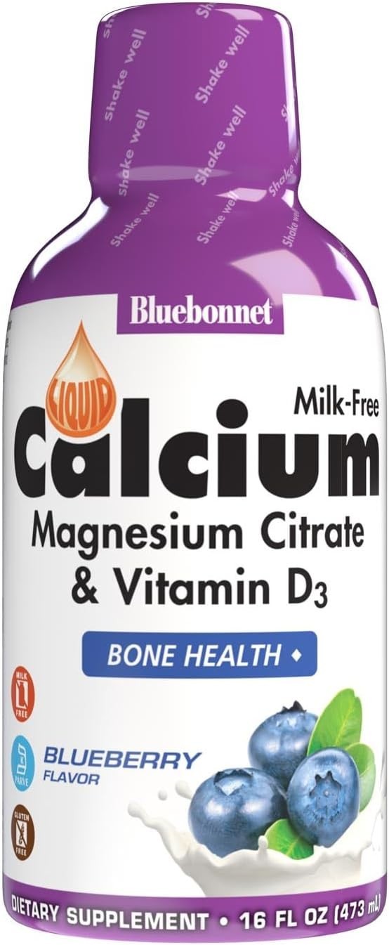 Bluebonnet Liquid Calcium Magnesium Citrate Vitamin D3 Blueberry 16oz Pack of 6