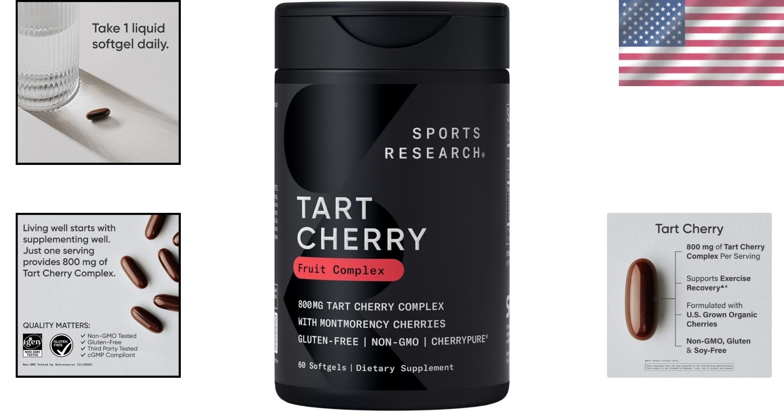 Tart Cherry Capsules – Non-GMO & Gluten-Free – 60 Antioxidant Softgels