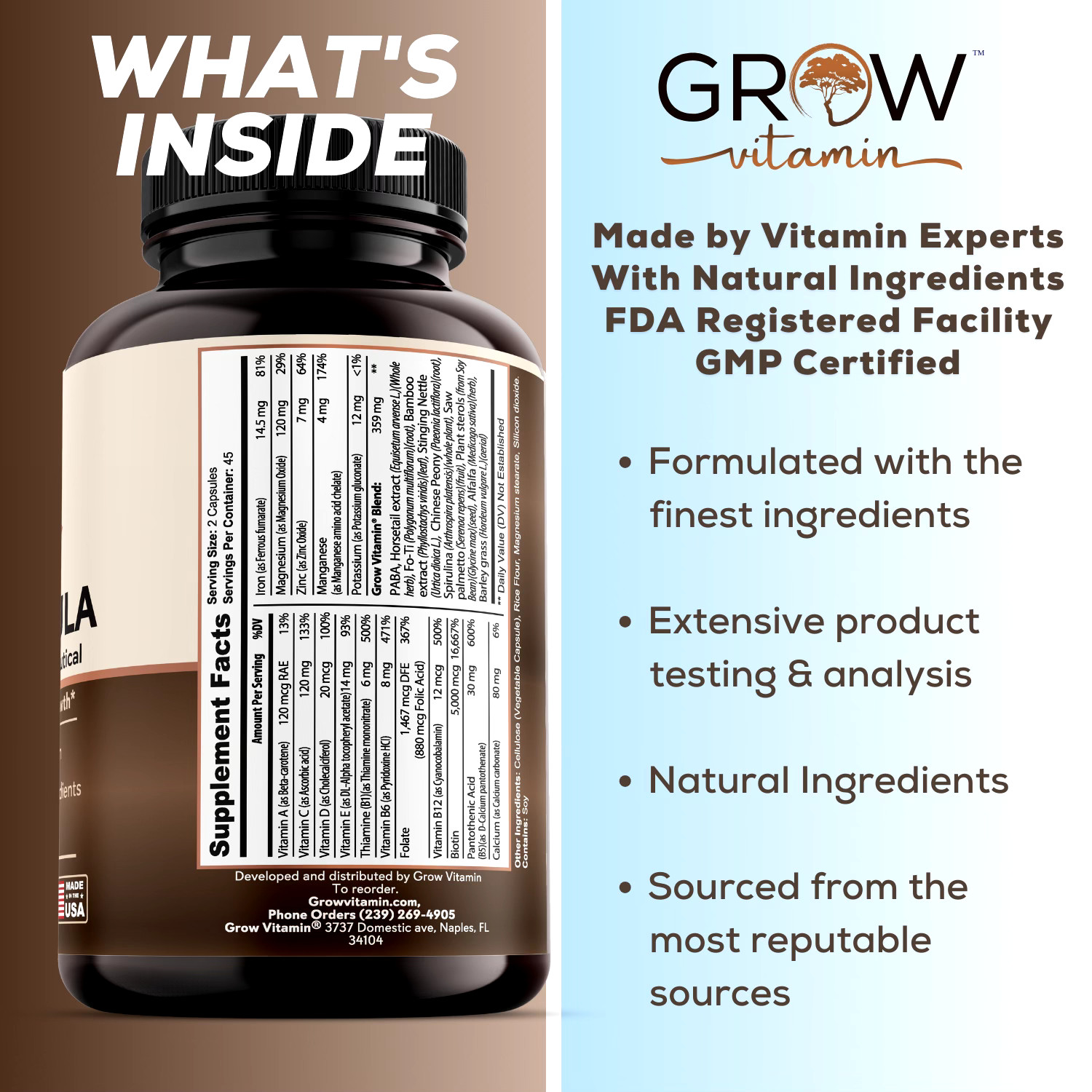 Hair Growth Formula for Healthy Hair, Skin & Nails for Adults, 90 CAPSULES 45DAY