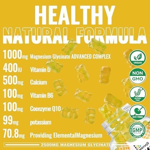 Magnesium Glycinate Gummies 2500mg – Sugar 90 Count (Pack of 1), Pineapple