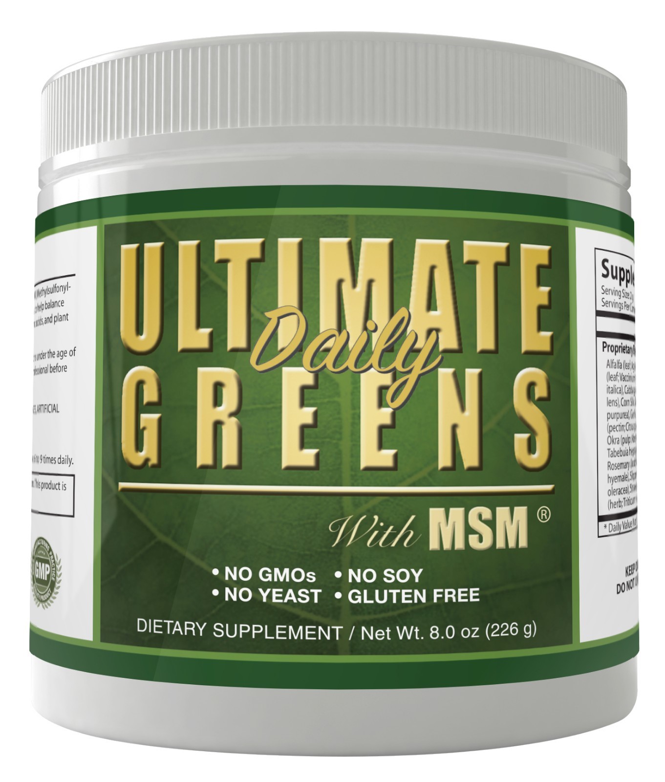 Ultimate Greens MSM Powder 8oz Super Food Drink Supplement Vegan Friendly Kale
