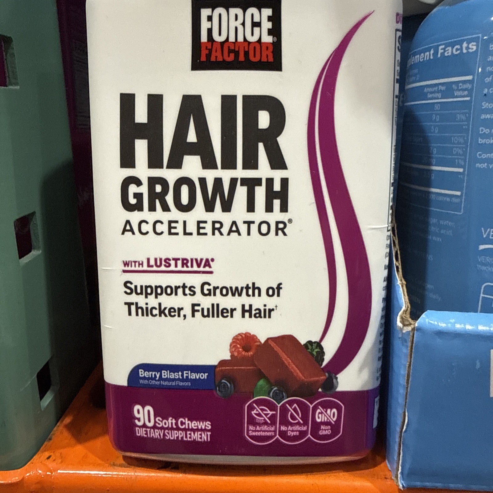 Force Factor Hair Growth Accelerator Berry Blast Soft Chews 90 Ct EXP 05/2028