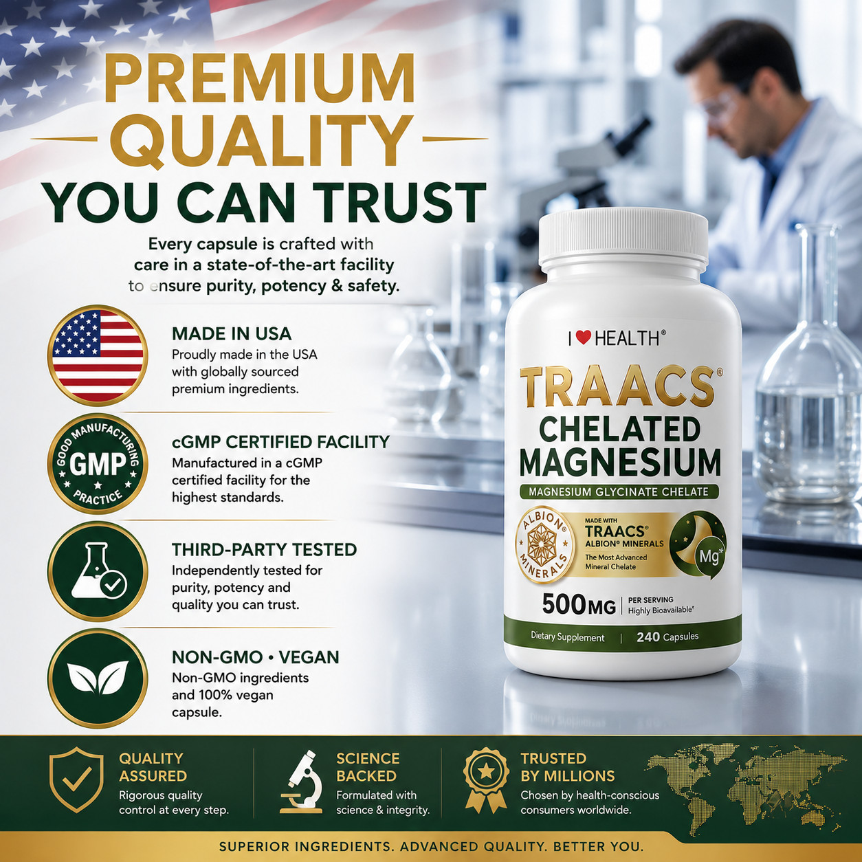Magnesium Glycinate 500mg – Bone & Sleep Support with Albion Magnesium