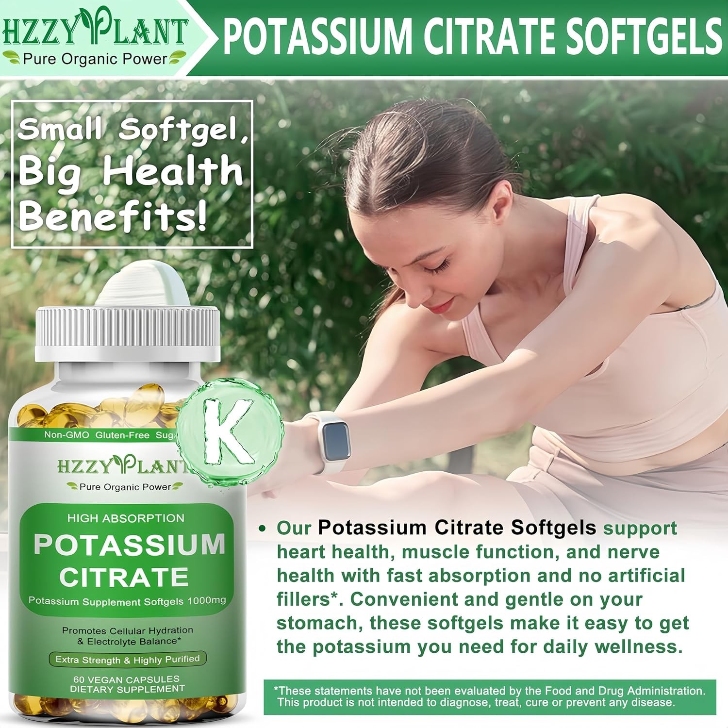 Potassium Supplement Softgels, High Absorption Potassium Citrate 1000Mg for Musc