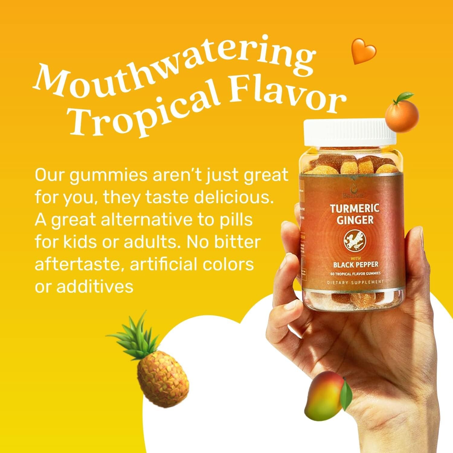 Gummy Turmeric & Ginger Supplement – 60 Tropical-Flavored Gummies for Wellness