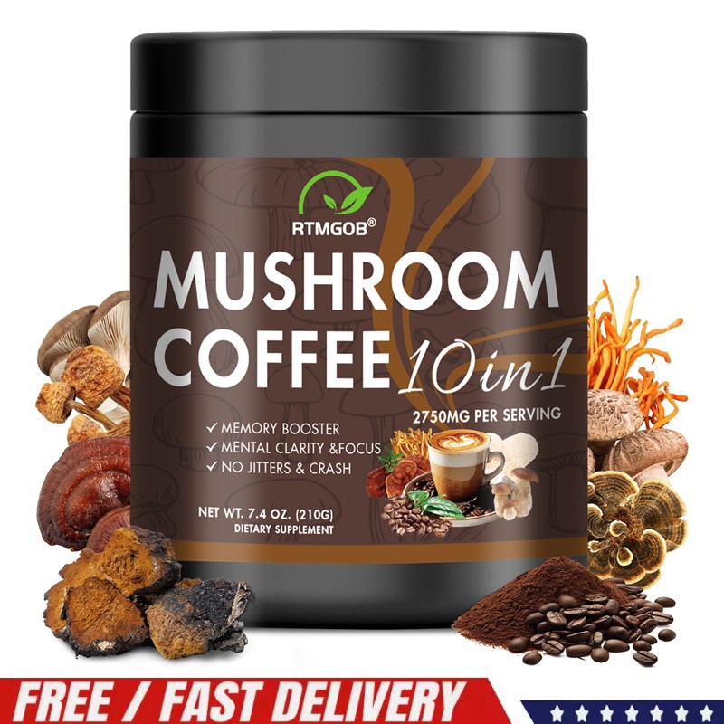 Organic Instant Coffee Powder Mushroom Coffee 210G Brain& Memory Focus Boost