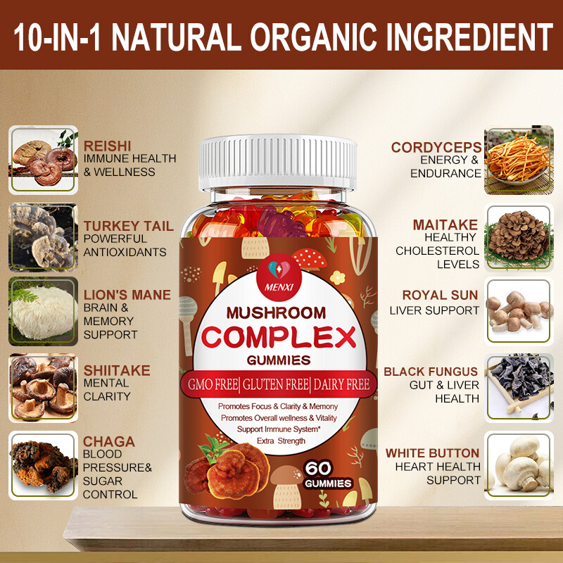 Mushroom Extract Complex Gummies Lions Mane Chaga Reishi Focus Memory Immunity