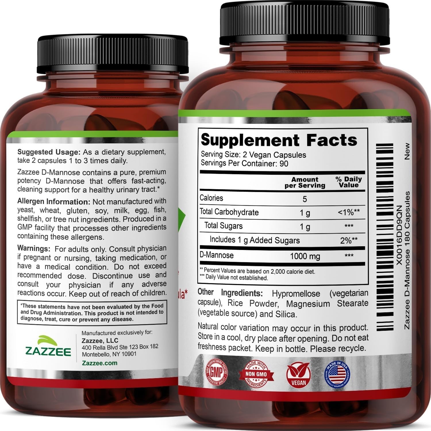 D-Mannose, 1000 mg per Serving, 180 Capsules, 3 Supply, Potent & Fast-Actin…