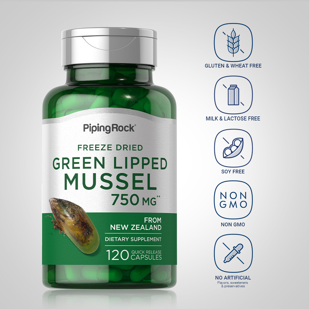 Green Lipped Mussel Capsules | 750mg | 120 Count | Non-GMO | by Piping Rock