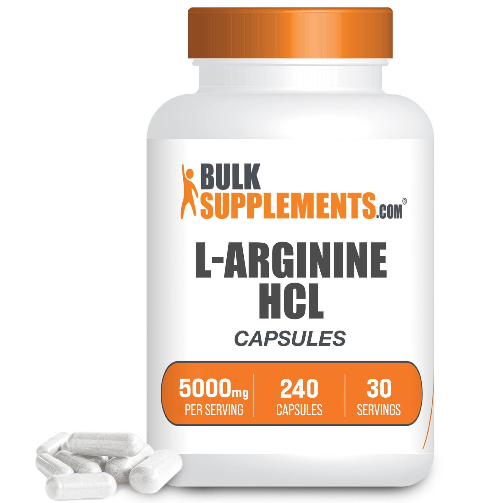 BulkSupplements L-Arginine HCl 240 Capsules – 5g Per Serving