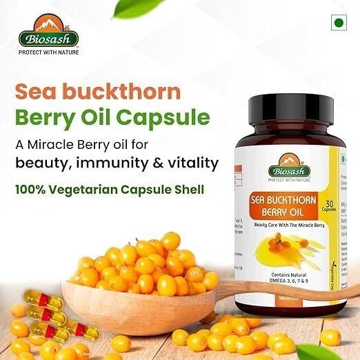 Biosash Sea Buckthorn Berry Oil 30 Caps Natural Herbal Omega 3 6 7 9 Supplement