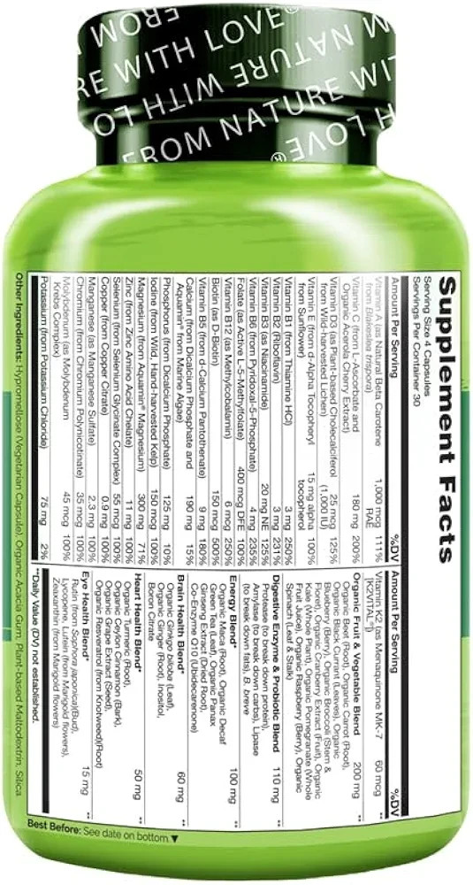 NATURELO Whole Food Multivitamin for Men – 120 Vegetarian Capsules Exp: 6/27/26