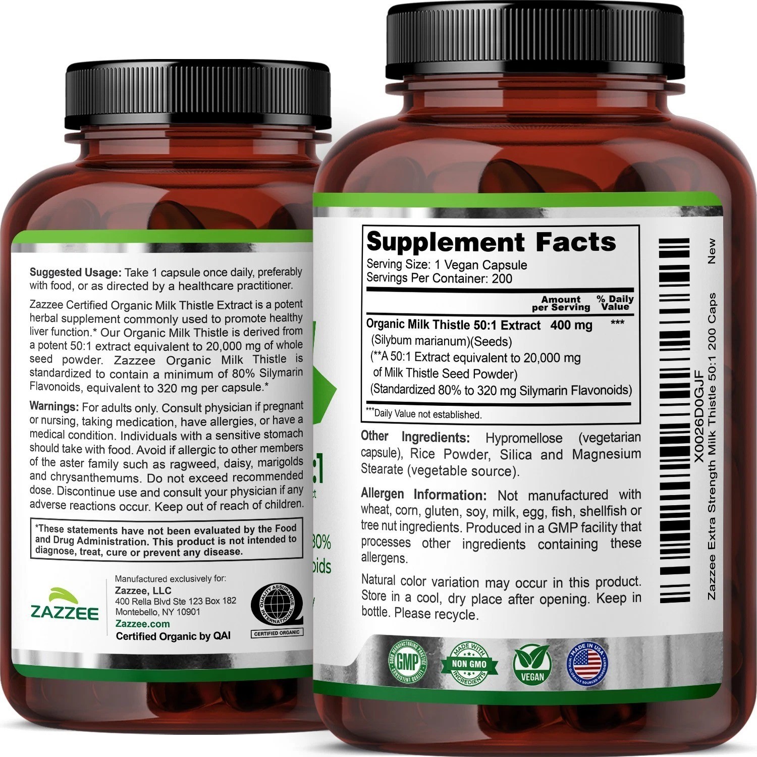Zazzee Organic Milk Thistle Extract 20,000 mg Strength | Choose Your Size