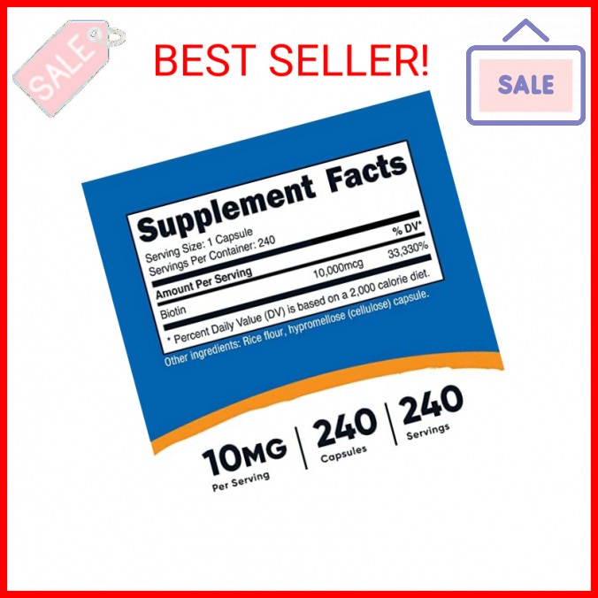 Nutricost Biotin (Vitamin B7) 10,000mcg (10mg) Vitamin Supplement, 240 Capsules
