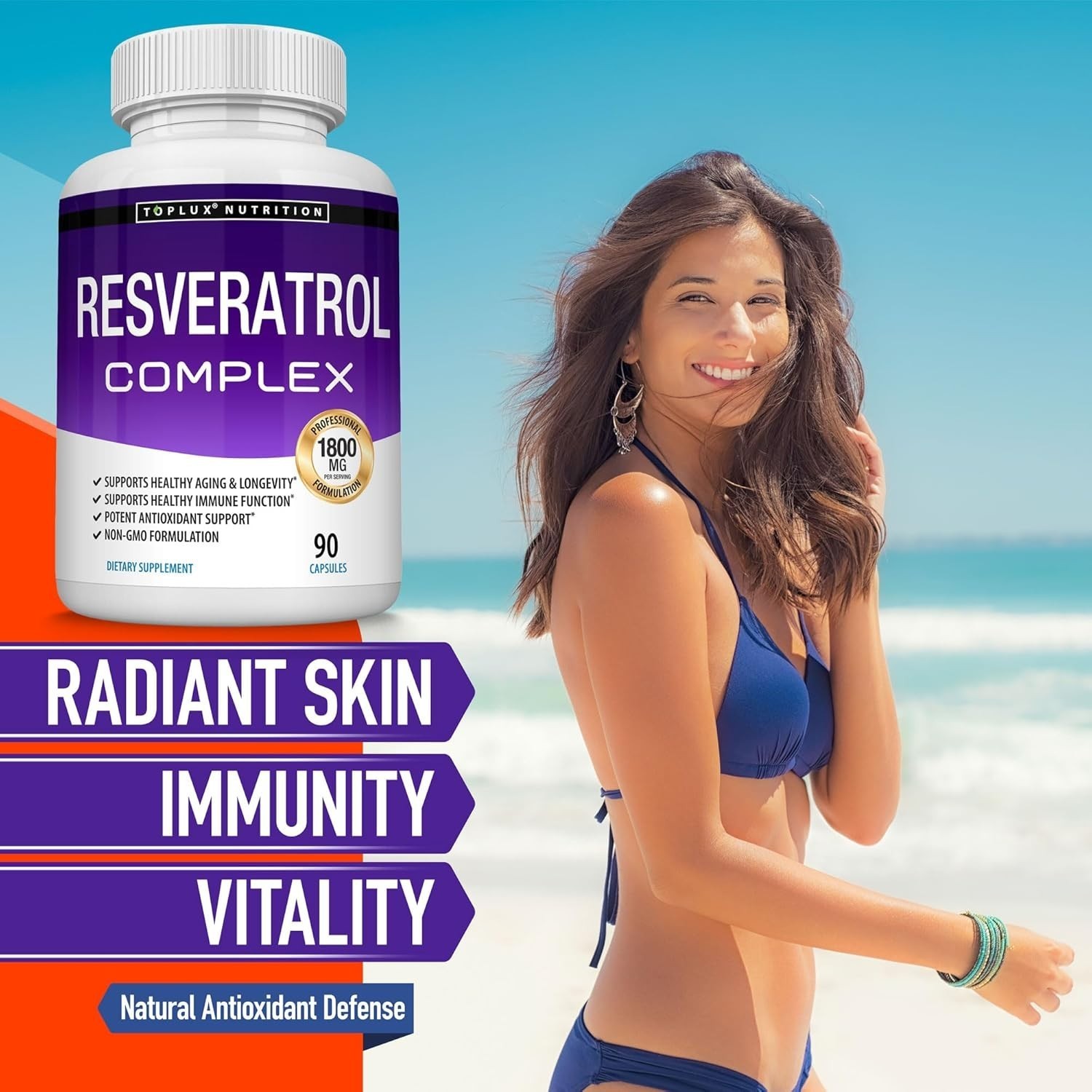 Resveratrol 1800mg Antioxidant Complex, Anti Aging, 90 Capsules