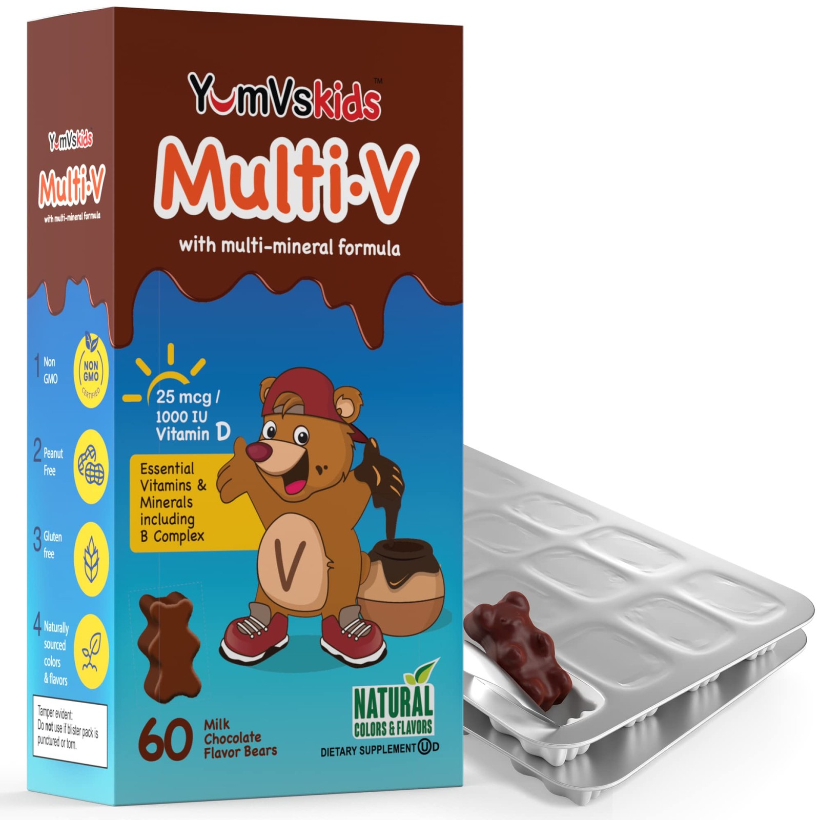 Kids Chewable Multivitamins – 60 Count Chocolate Bears with 16 Vitamins &