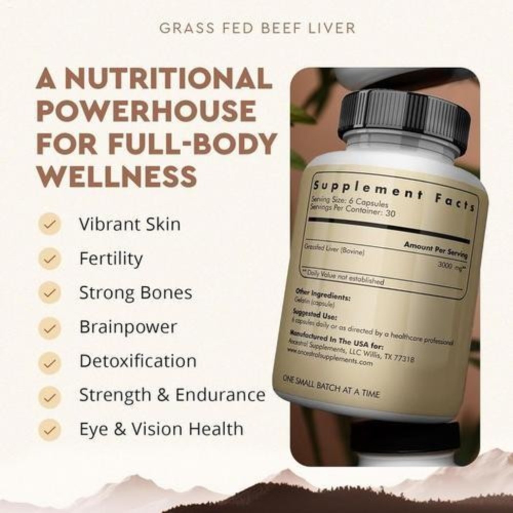 2 bottles Ancestral Supplements Grass Fed Beef Thyroid 500 Mg 180 Capsules