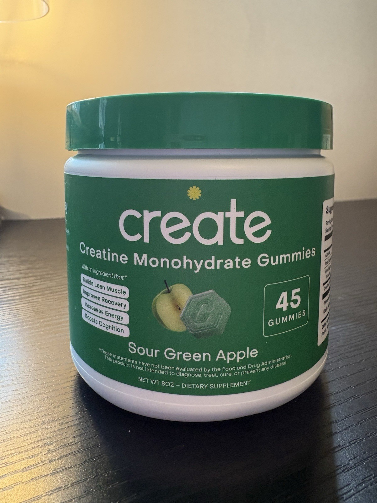 Sour Green Apple Creatine Monohydrate Gummies 45 Count Daily Expires 6/2027