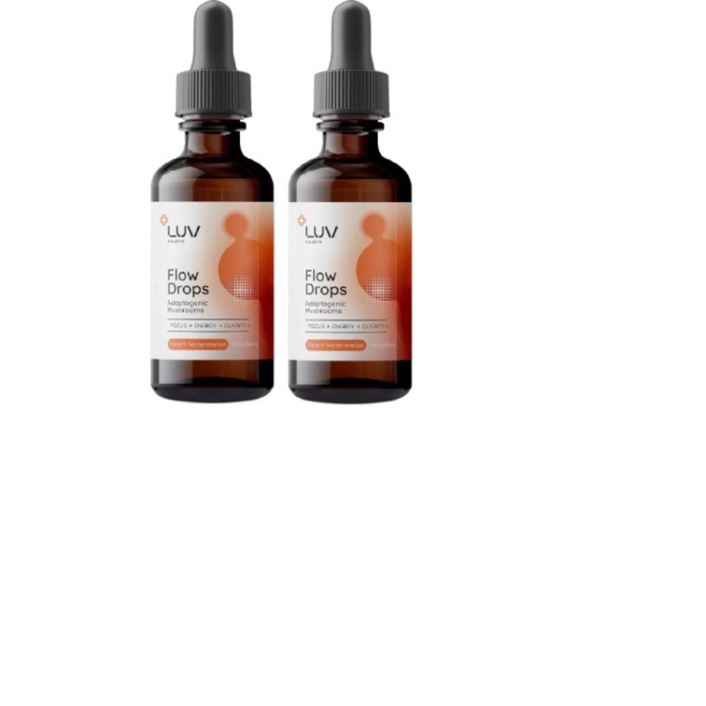1-5 Pack LUV Health Flow Drops Adaptogen Mushroom Blend Peach Watermelon 1oz