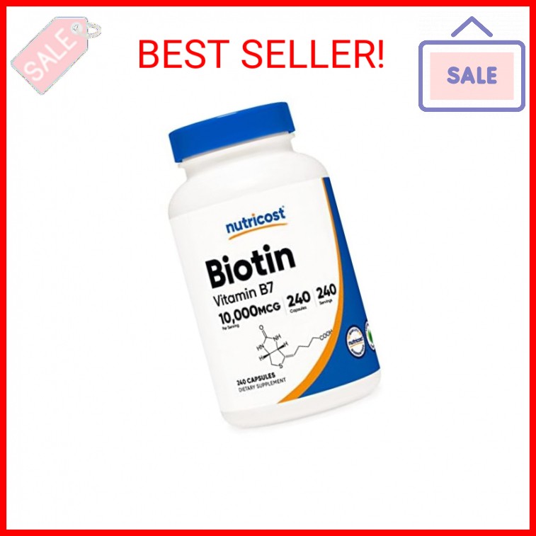 Nutricost Biotin (Vitamin B7) 10,000mcg (10mg) Vitamin Supplement, 240 Capsules