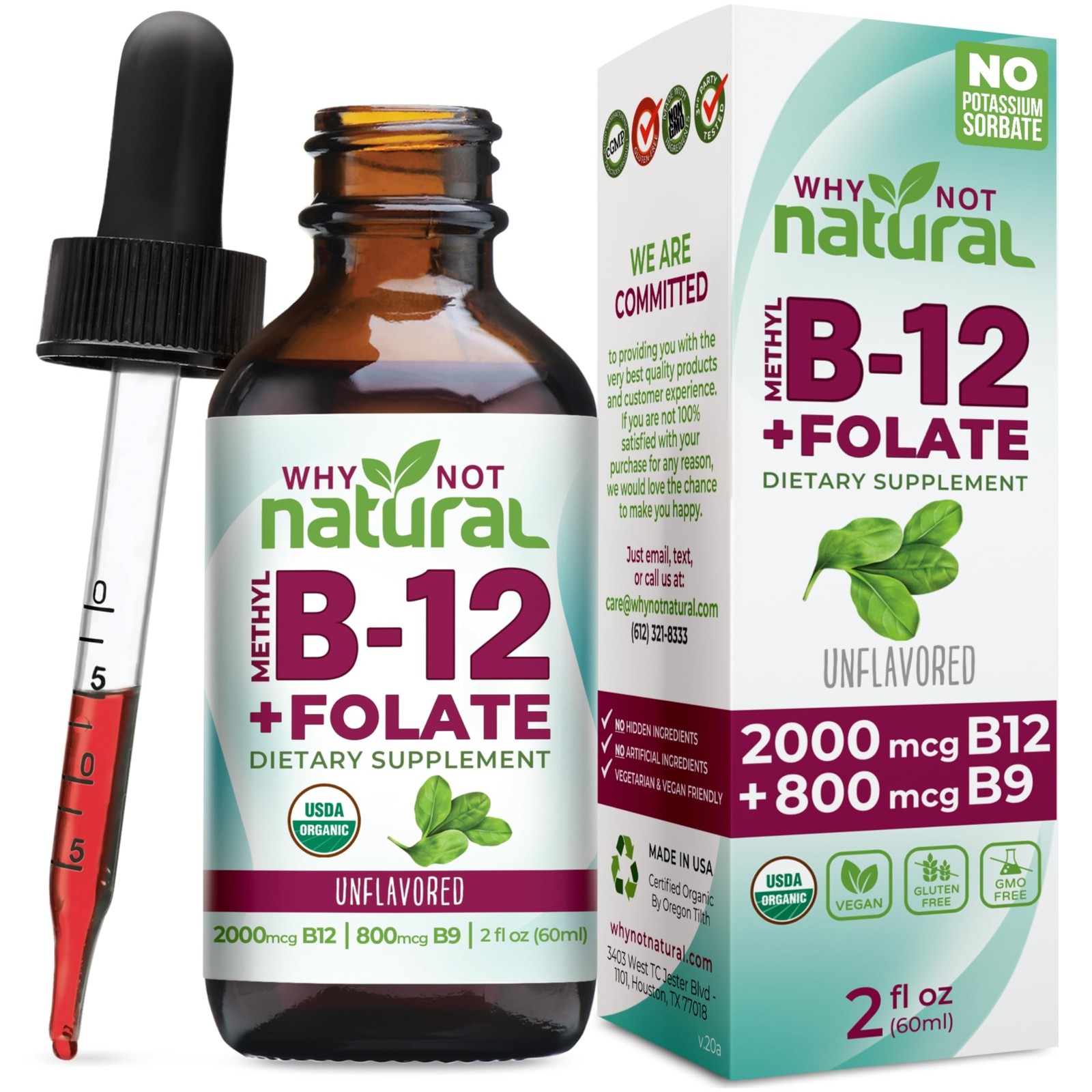 Why Not Natural Vitamin B12 Liquid Plus Folate – 2 Fl Oz (Pack of 1), Red