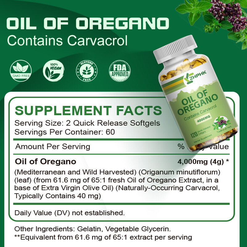 120pcs Oil of Oregano – Carvacrol, Support Digestive, Respiratory, Joint Health