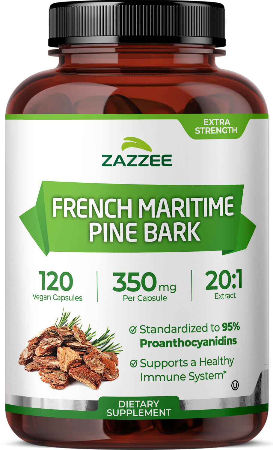 Zazzee Extra Strength French Maritime Pine Bark 20:1 Extract, 350 mg, Kosher