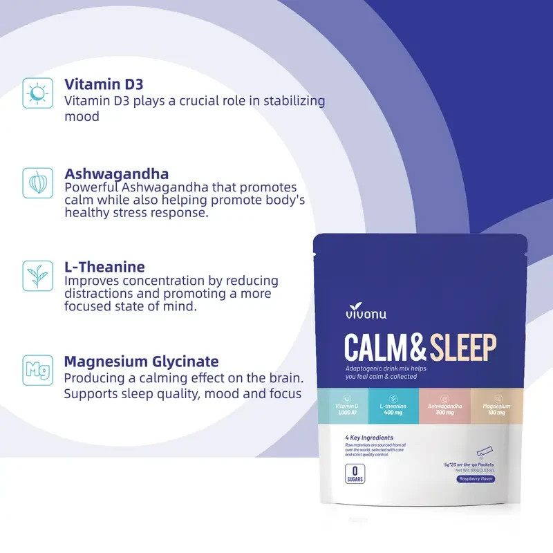 Calm Sleep Powder Drink Mix Raspberry | L-Theanine, Ashwagandha, Magnesium