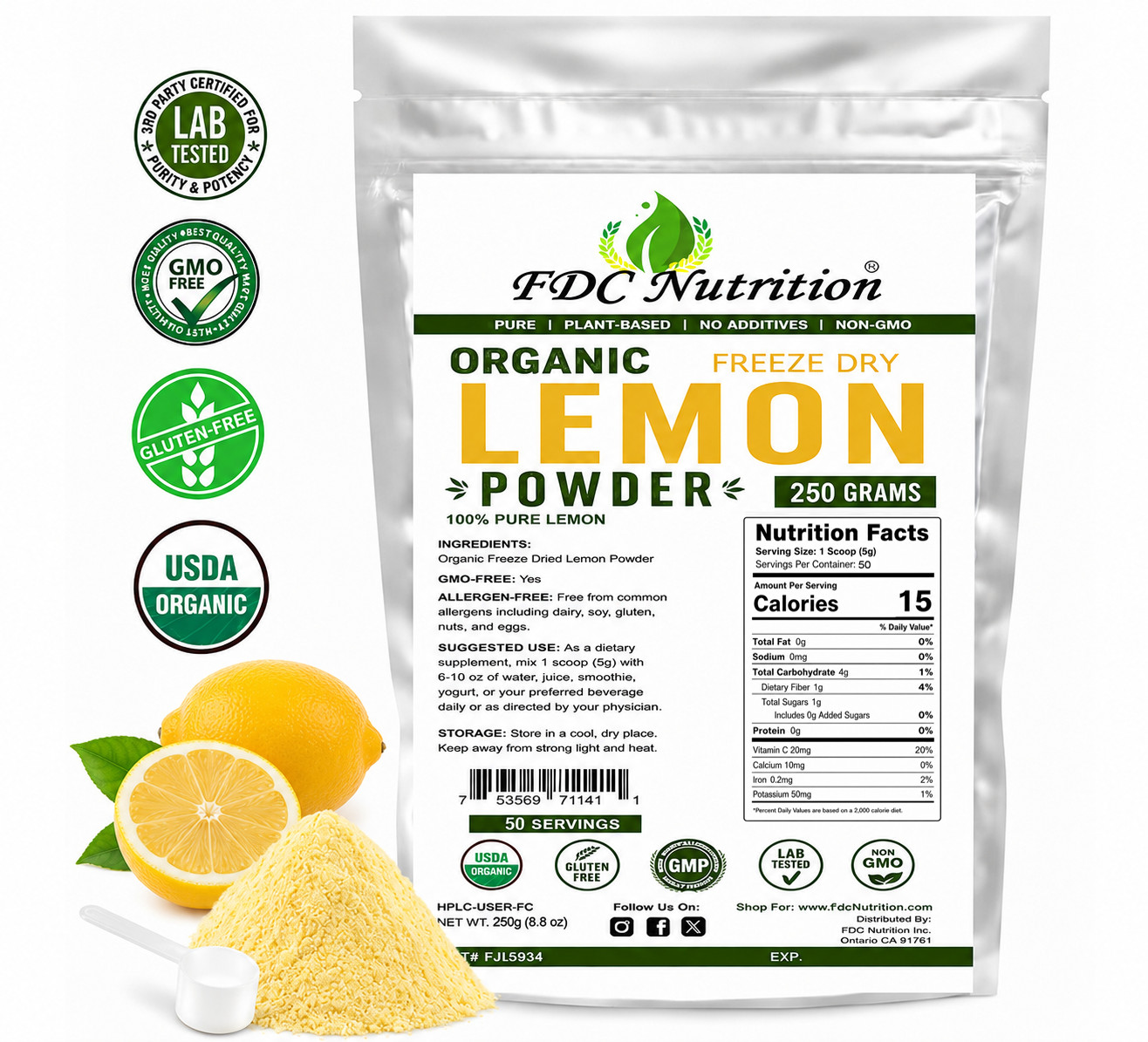 Organic Lemon Powder Freeze Dried USDA Organic Non-GMO Pure Lemon 250g