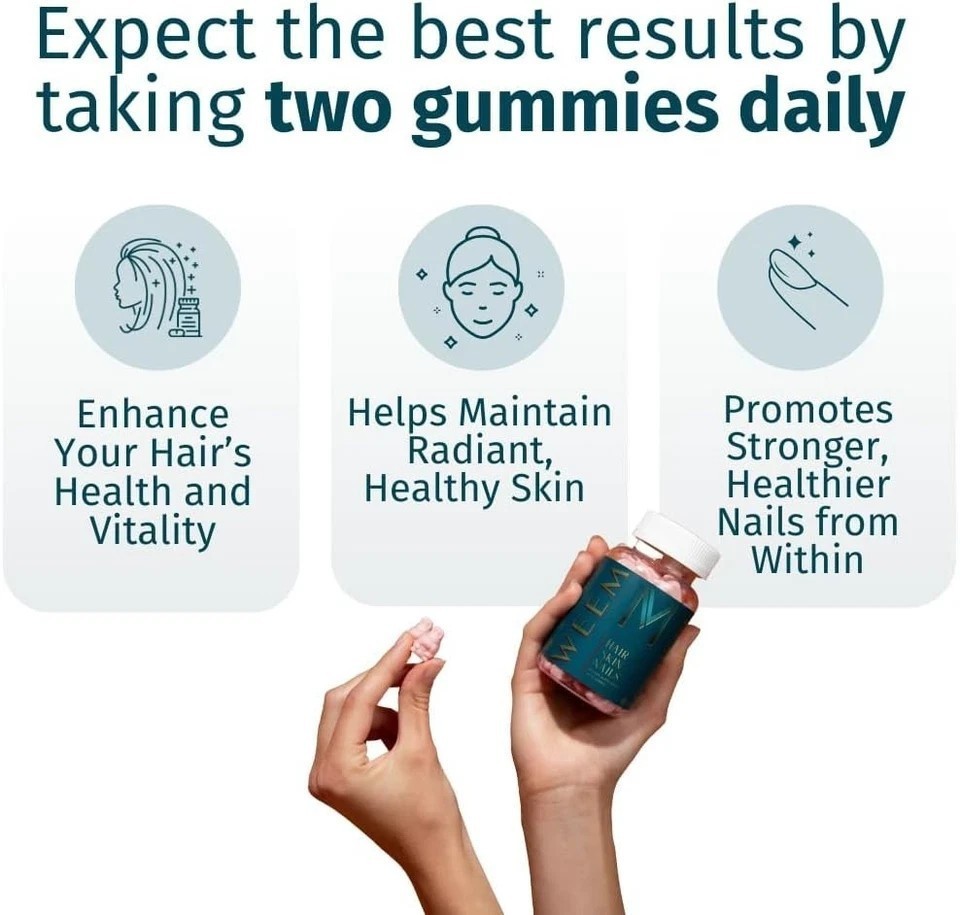 3 Packs WEEM Hair Skin and Nails Gummies, Vegan biotin Vitamins, Healthy Hair
