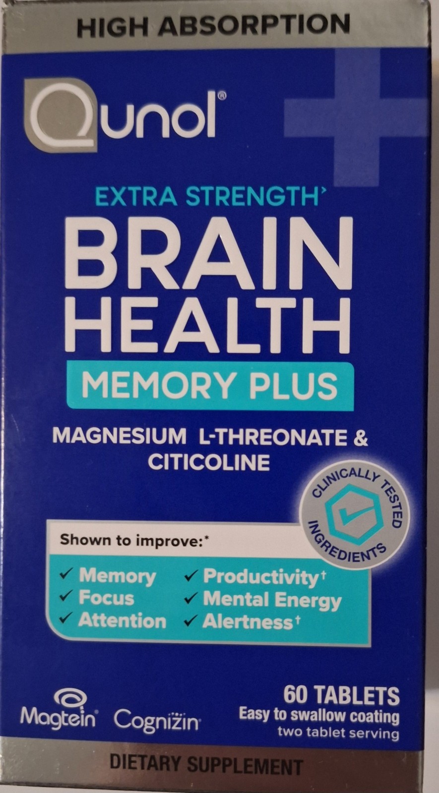 Qunol Brain Health Memory Plus – Extra Strength – 60 Tablets (supplement)
