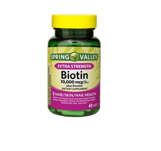 Spring Valley Extra Strength Biotin Plus Keratin Tablets 10,000 Mcg 60 Count