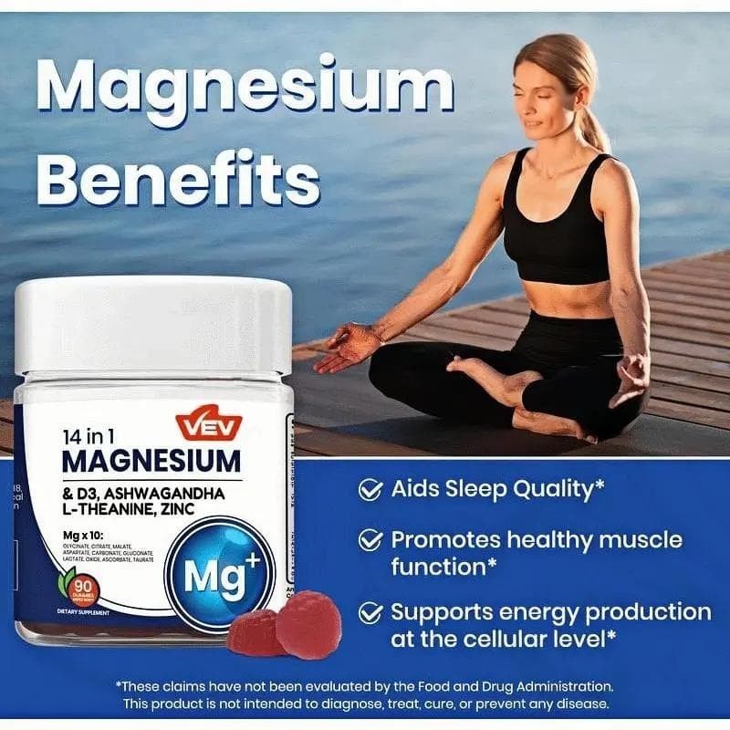 VEV 14-in-1 Magnesium Gummies – with Ashwagandha, L-Theanine, Vitamin D3 & Zinc