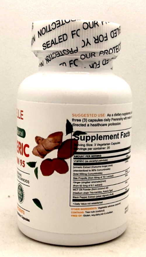 Nivelle Turmeric Curcumin 1000mg 60 Veggie Caps 95% Curcuminoids Black Pepper