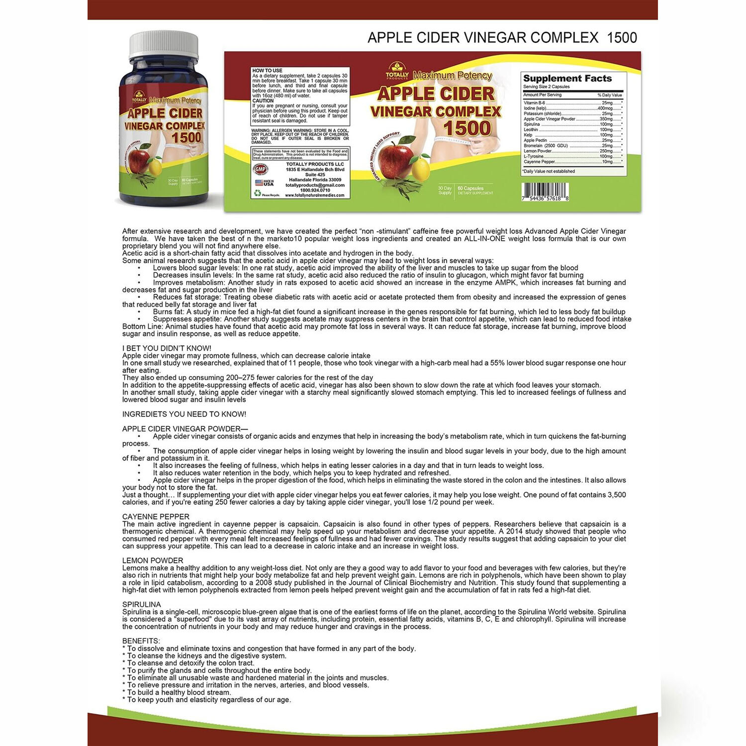 Apple Cider Vinegar Weight Loss Fat Burn Caps Diet Slimming Free Shipping New