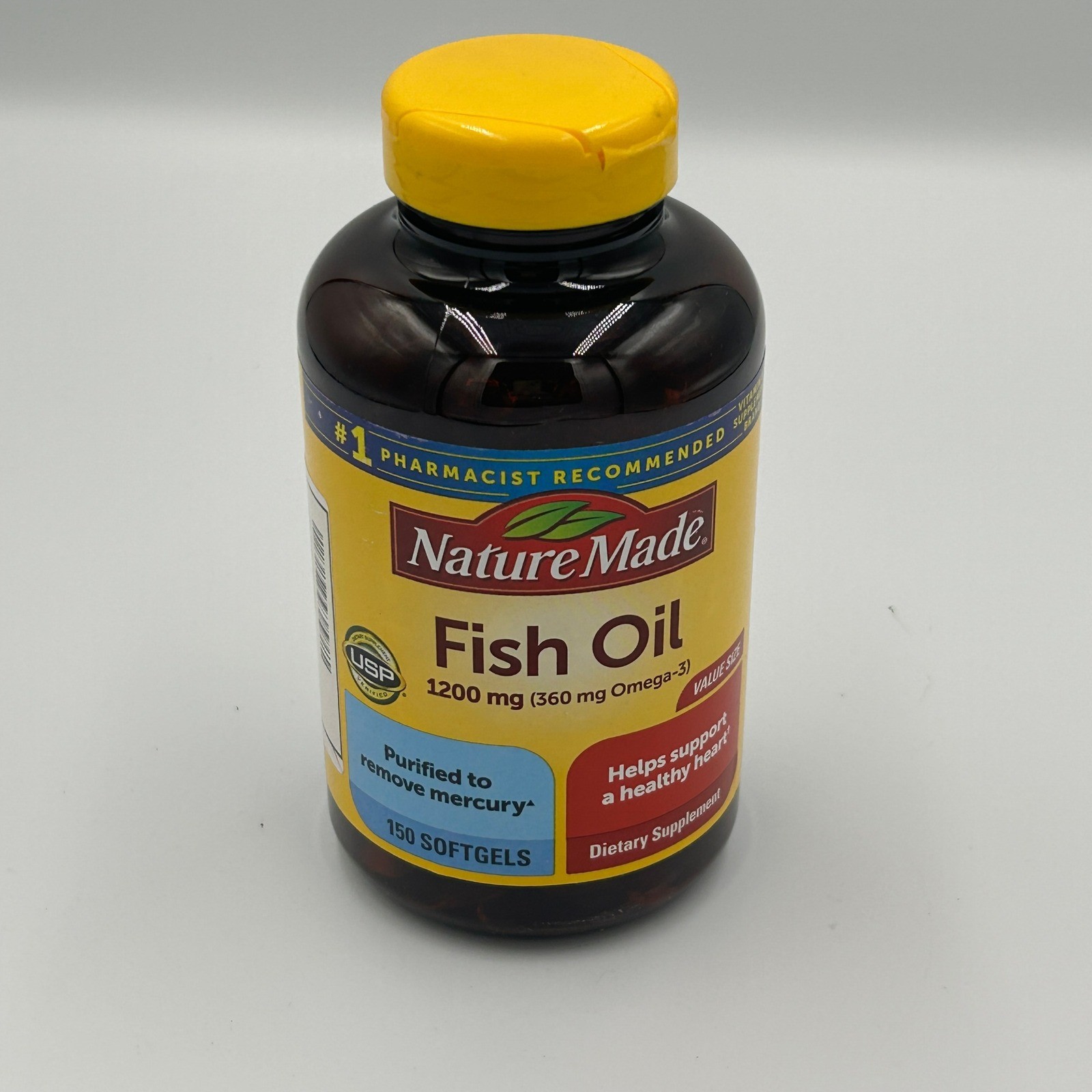 Nature Made Fish Oil Adults 150ct Yellow New 1200mg Omega-3 Heart Health