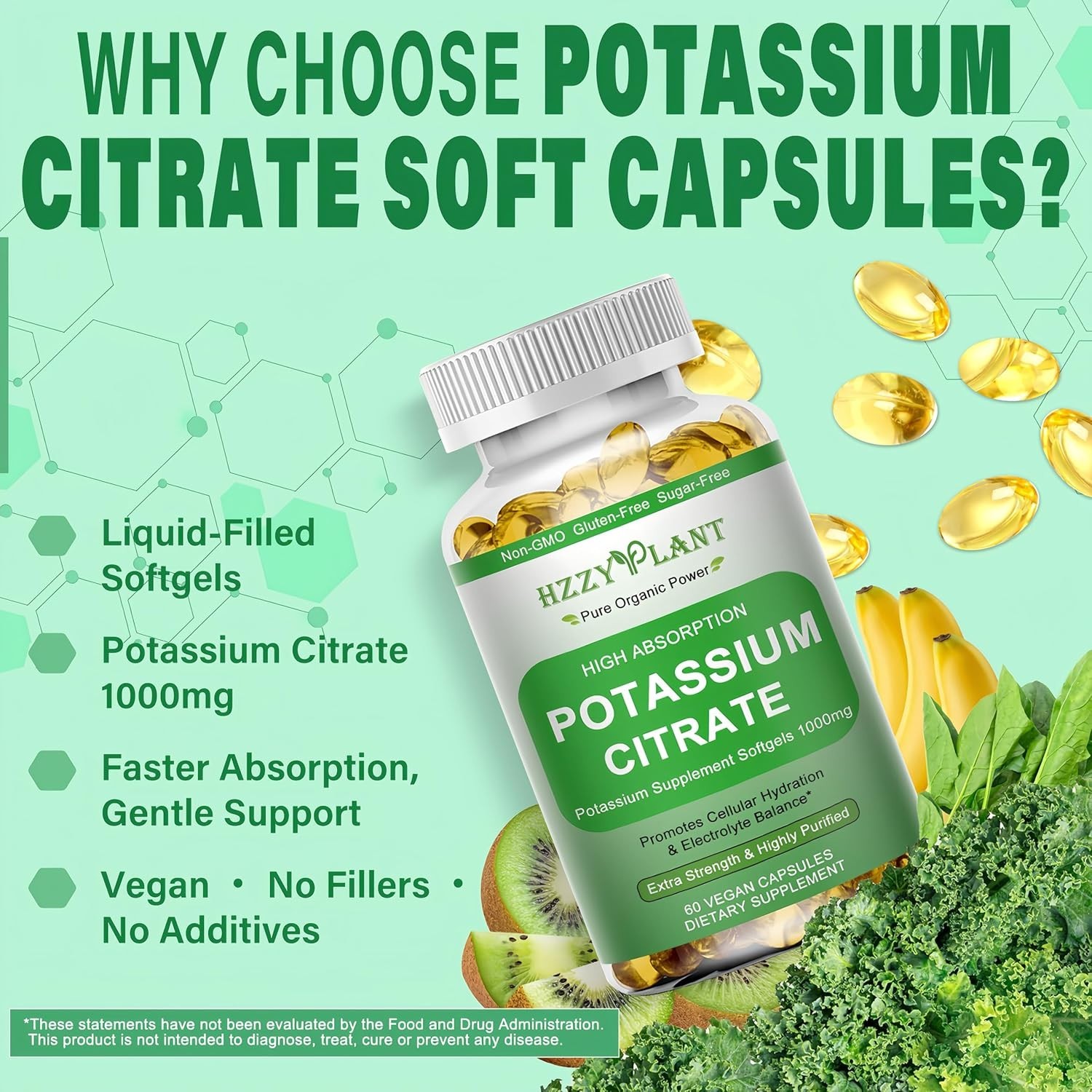 Potassium Supplement Softgels, High Absorption Potassium Citrate 1000Mg for Musc